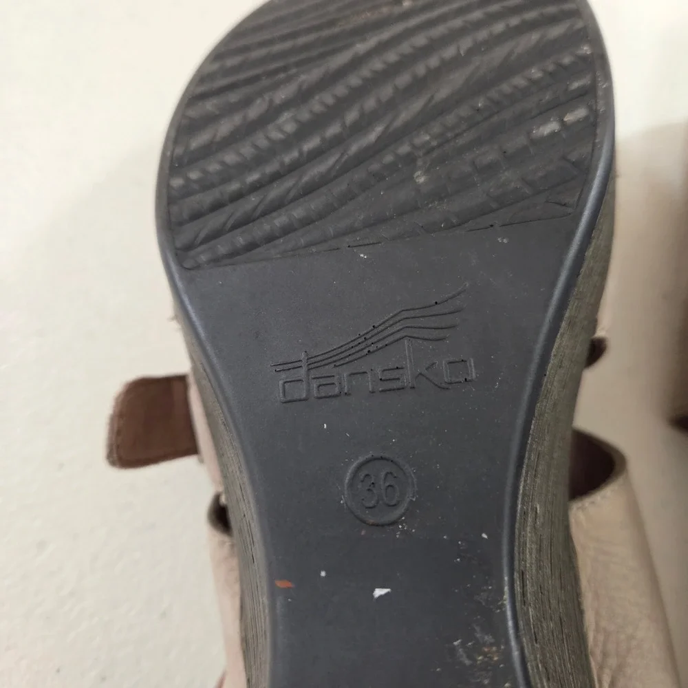 Dansko Taupe Leather Slingback‎ Wedge Clogs Buckle Strap Shoes Womens 36